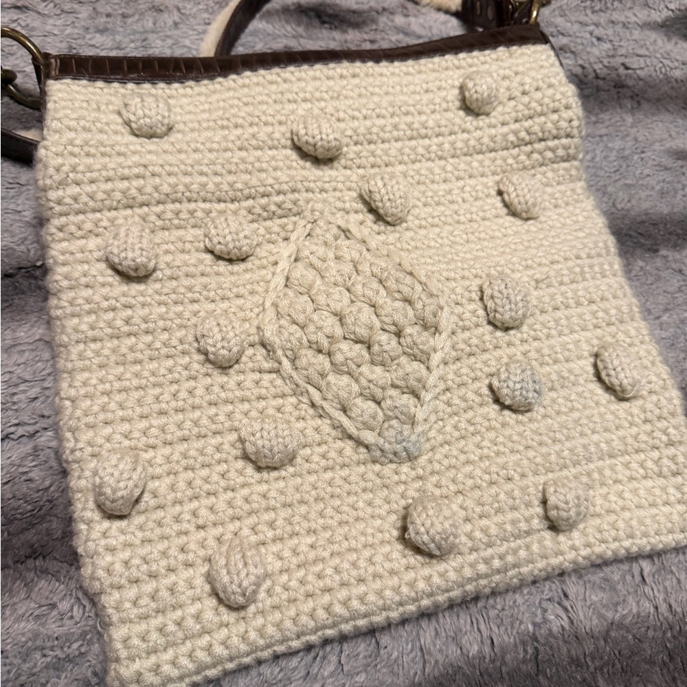 BCBG  Cream Crochet Shoulder Bag
